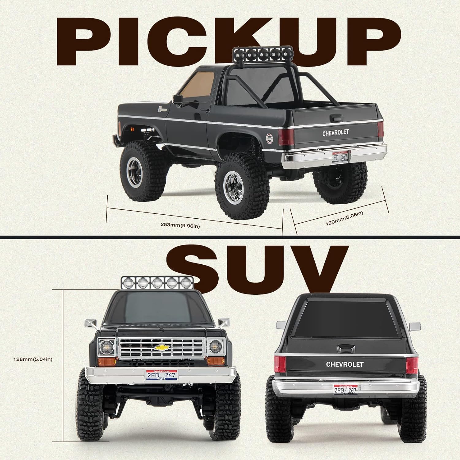 BEEZRC FMS 1/24 RC Crawler Officially Licensed Chevy K5 Blazer RC Car FCX24 RTR RC Pickup Truck SUV 4WD 2.4GHz Hobby RC Model 8km/h Mini car RC Off-Road Remote Control Car (Black)