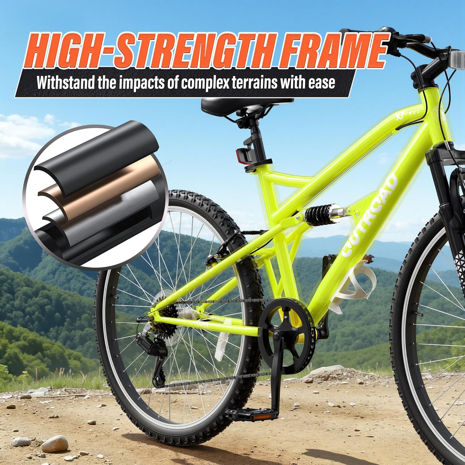 Outroad Mountain Bike, 26 inch Outdoor Cycling Bike, 7-Speed/High-Carbon Steel/V Brake MTB Bicycle, Adjustable Ergonomic Seat Bikes for Adult, Men and Women, Multiple Colors