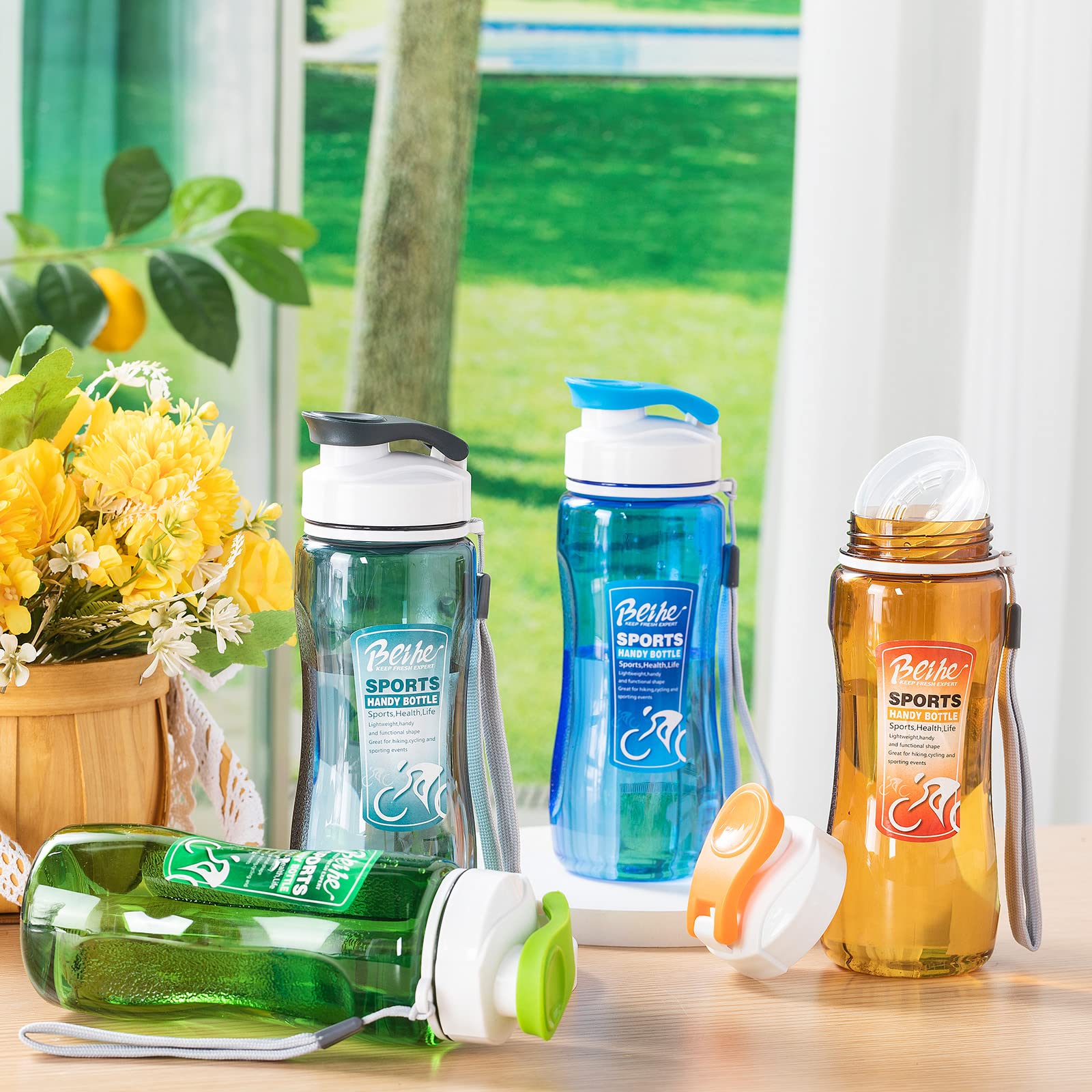 12 Pack Water Bottles for Kids Plastic Water Bottles Bulk 19 oz Reusable Sport Water Bottles Clear Leakproof Bottles for Travel Gym Running Cycling Camping Hiking Yoga Outdoor Fitness, 4 Colors