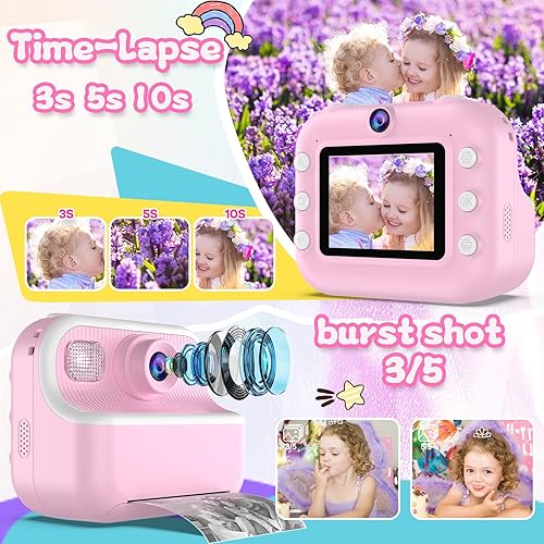 Miniatura 6 de Cámara instantánea para niños, regalos de cumpleaños de Navidad para niñas de 4, 5, 6, 7, 8, 9, 10 años, juguetes para niñas, 1080P HD, cámara