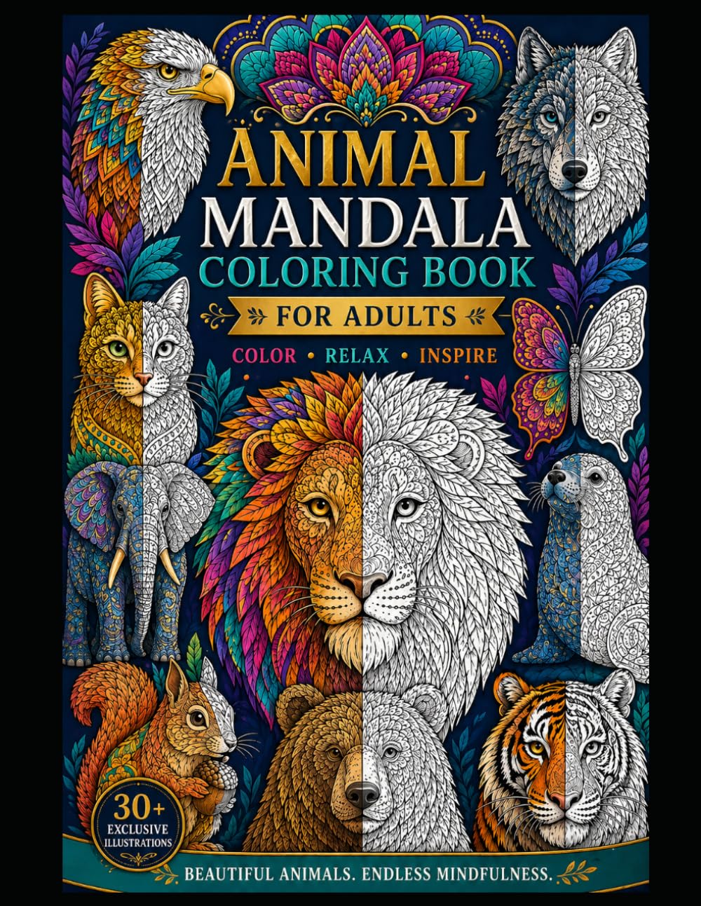 Animal Mandala Coloring Book for Adults: Stress Relief, Relaxation and Mindfulness: Stress Relief, Relaxation and Mindfulness with 30+ Exclusive Animal Designs