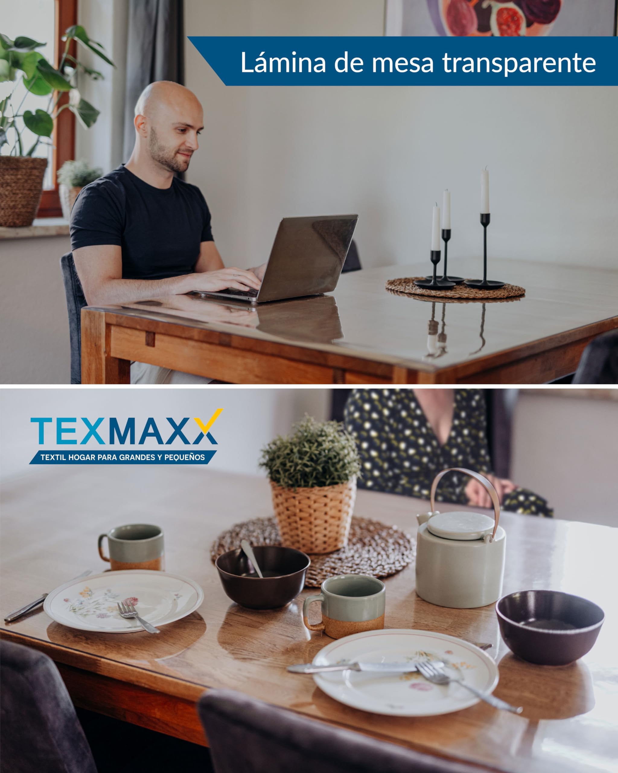 TEXMAXX Protector de Mesa Transparente de 2 mm con Bordes Biselados – Cubierta de PVC en Varios Tamaños para Escritorio, Encimeras y Superficies – Medida 90 × 140 cm