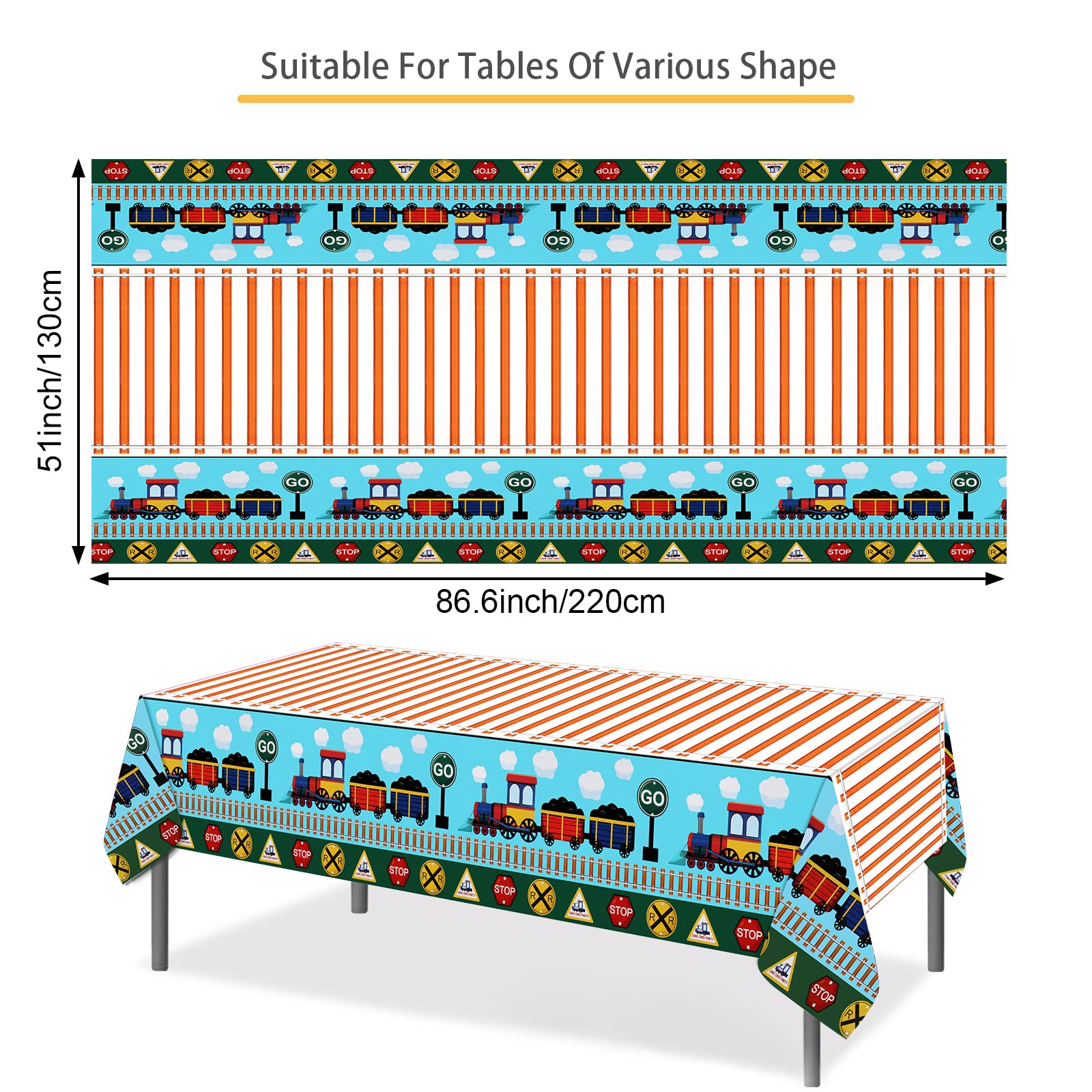 Nappe Train 2 Pièces - 2,20 X 1,30 M, Thème Transports Pour Fête D'anniversaire - 7