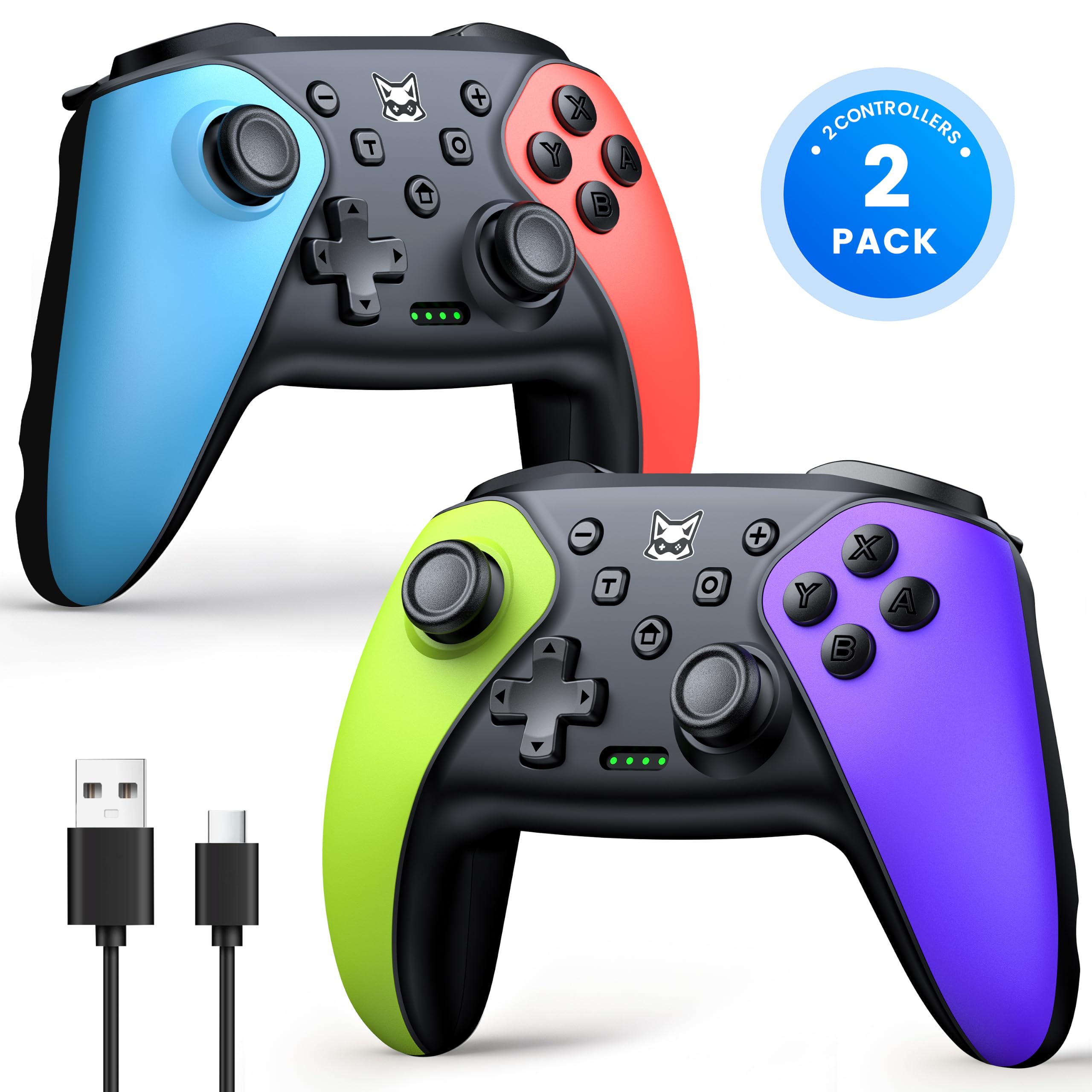 [2er-Set] Wireless Switch Pro Controller für Switch 2/1/Lite/OLED/Android/IOS/Windows, Gamepad mit Programmierbar/6-Achsen Gyroskop/Dual Vibration/Turbo, Ergonomisch Gestalteter Präzise Joystick
