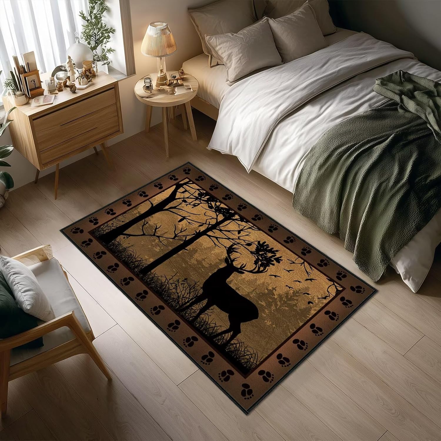 Brown Washable Entry Rug 2x3 Kitchen Rugs for Entryway Bathroom Ulta-Thin Non-Slip Low Pile Indoor Entrance Door Mat,Deer Country Cabin Wildlife Throw Rug Rustic Small Accent Area Rugs for Front Door