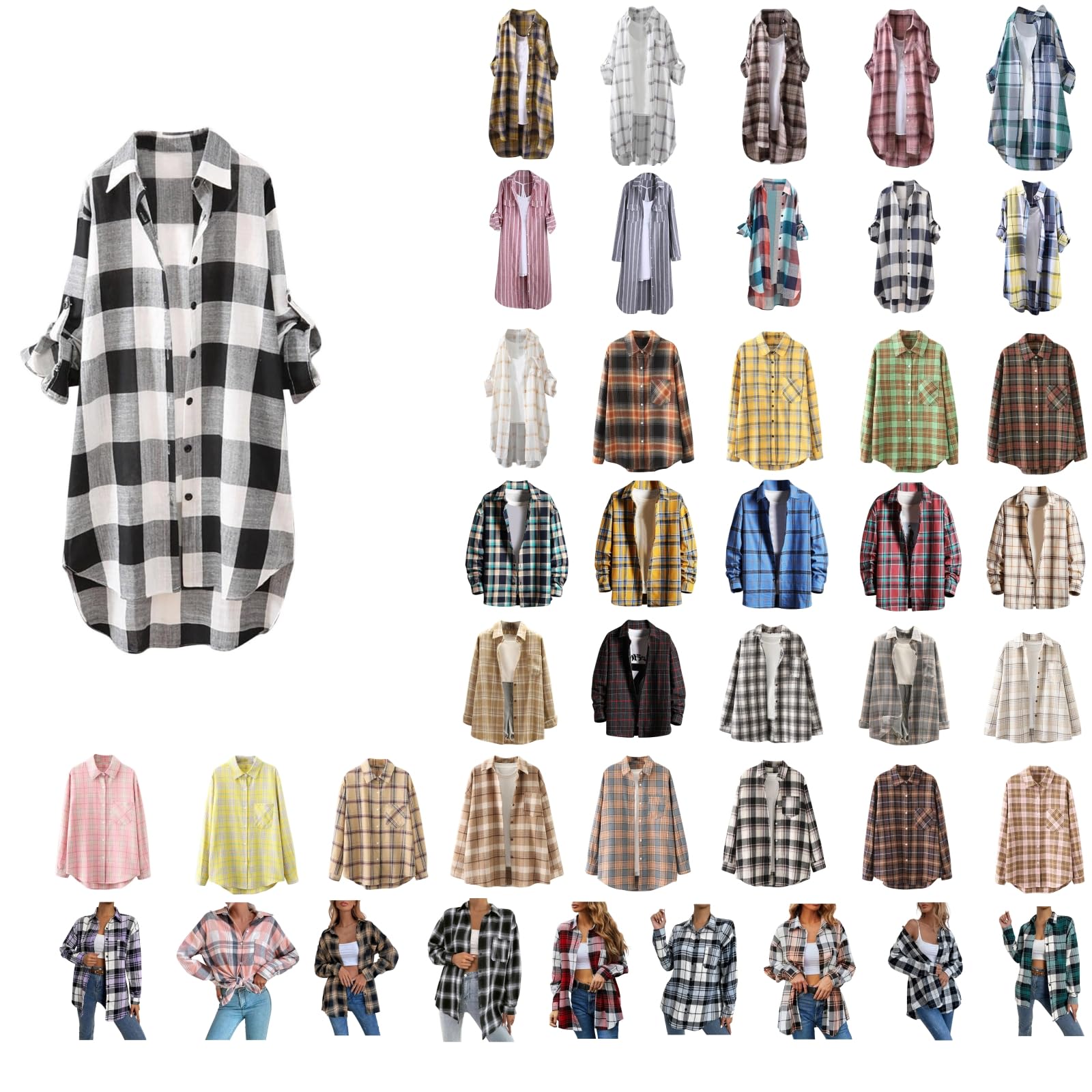 Plaid Shirts for Women Fall Fashion 2023 Lapel Button Down Cardigan Top Long Sleeve Tunic Blouse Casual Loose Clothes