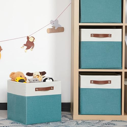 Vista 179 de HNZIGE Juego de 4 canastas de almacenamiento de tela, 12 x 12 pulgadas, juego de 4, canastas decorativas para organizar con asas, cubos cuadrados