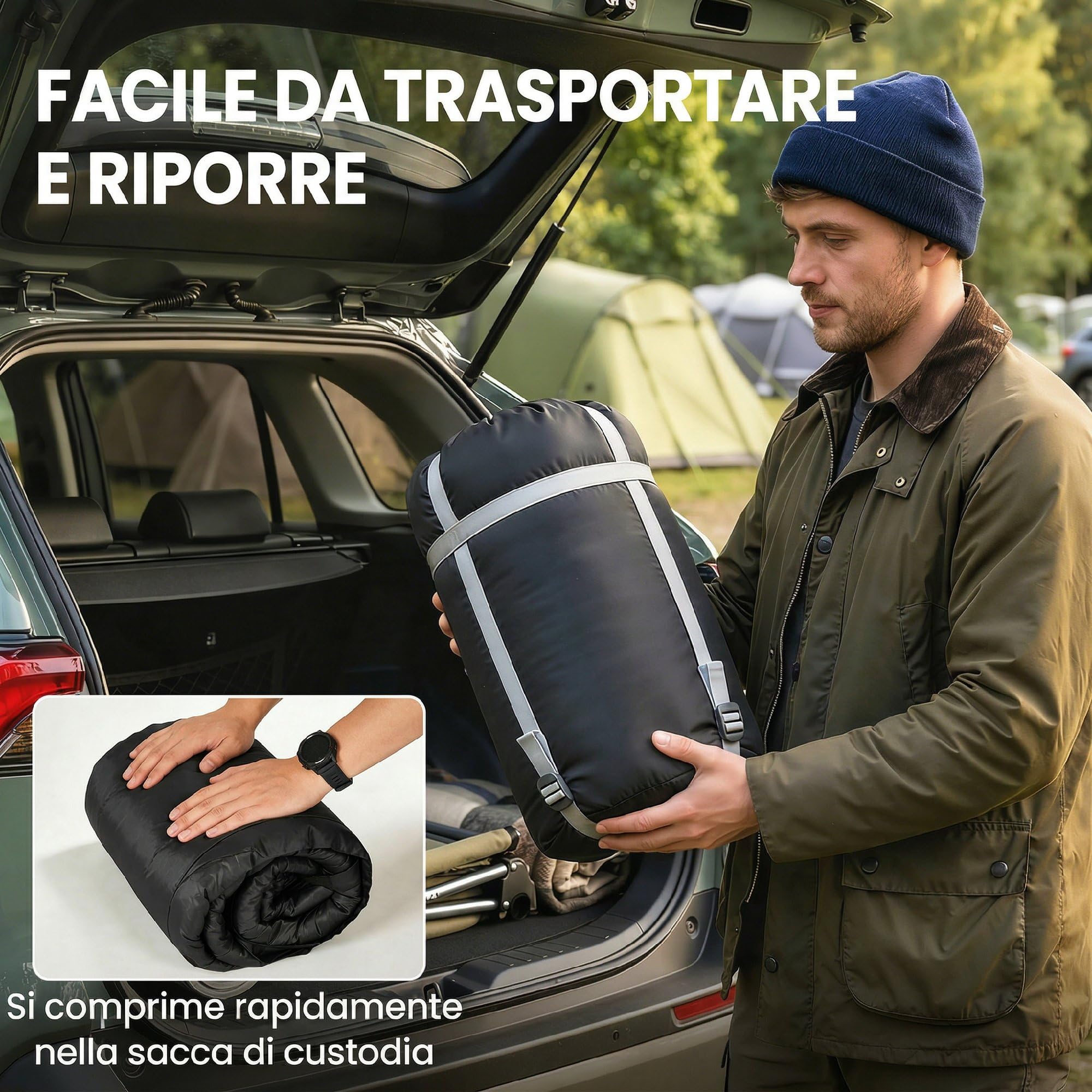 Outsunny Sacco a Pelo Doppio per Adulti, Sacco a Pelo Matrimoniale per 2 Persone, Leggero con 2 Cuscini e Borsa di Stoccaggio, per Climi Freddi e Caldi, Camping, Escursionismo, Zaino, Nero