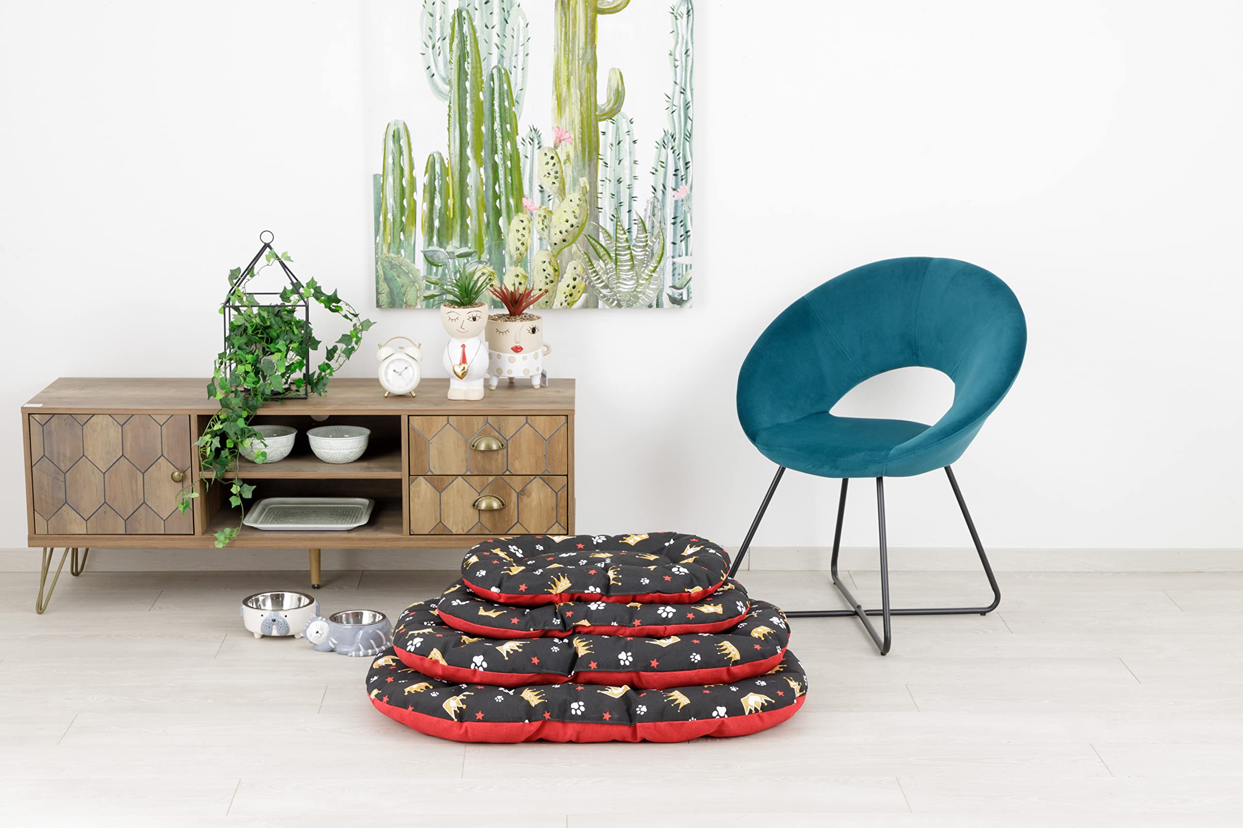 Baroni Home Cuscino Ovale per Cani e Gatti Tessuto Taglia, Imbottito con Morbido Foam, Utilizzabile su Entrambi i Lati (57x90x8 cm, Rosso e Nero Corone)