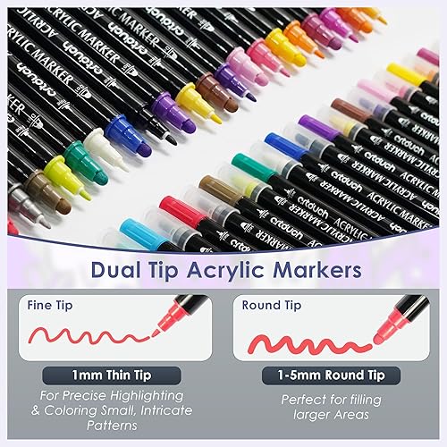 Miniatura 5 de Artouch Bolígrafos de pintura acrílica, 24 marcadores de pintura acrílica de doble punta con puntas redondas y finas, ideales para pintura roca,