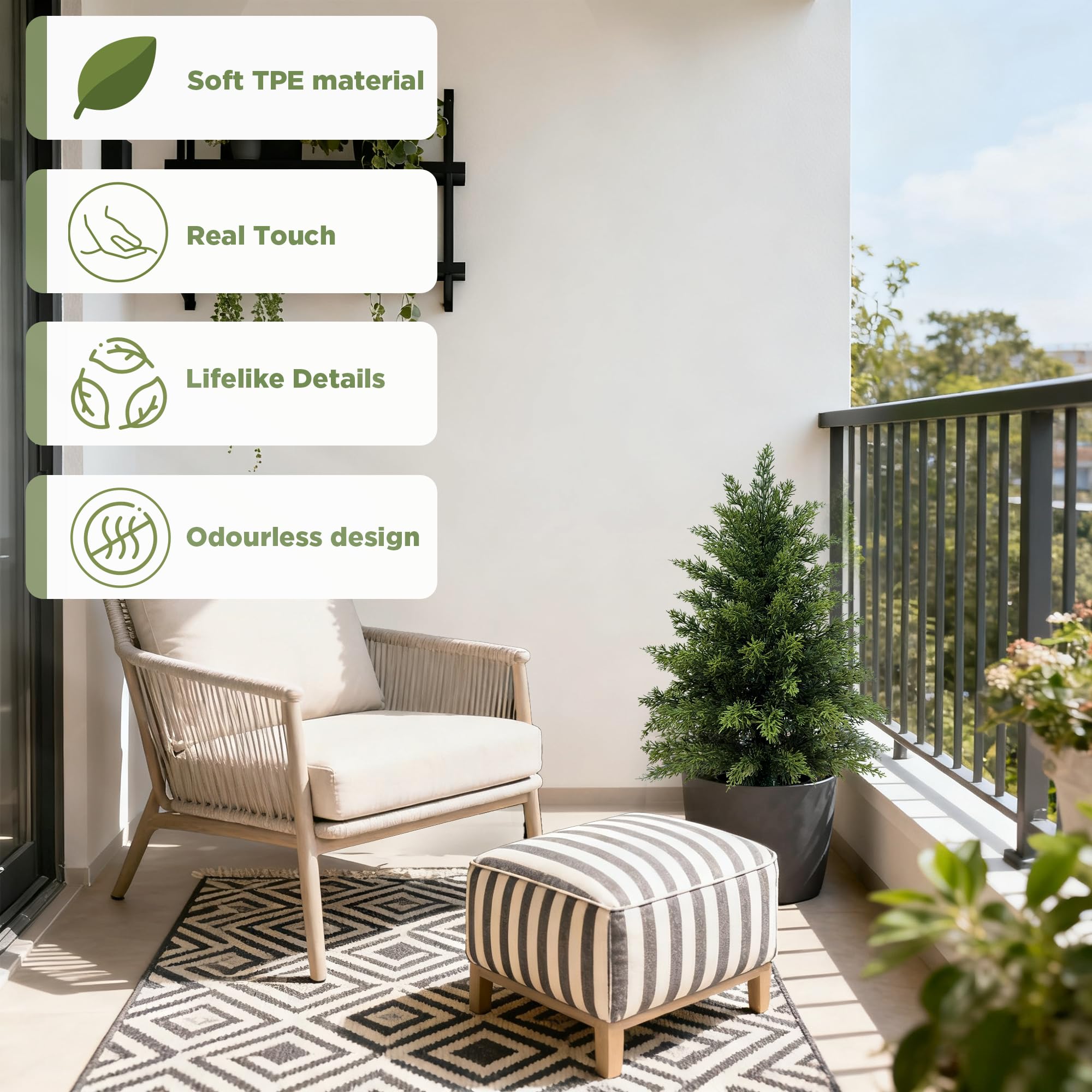 Vitalismo Albero Artificiale Cipresso, Pianta Finta da Interno Esterno in Vaso Alta Albero Topiario Cedro Finta Decorazione per Ingresso Salotto Terrazza Gardino Casa Ufficio Spazi Commerciali 63cm