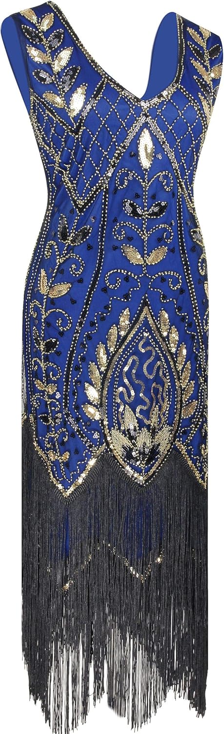 Women 1920S V Neck Sequined Beaded Gatsby Flapper Dress with 20s Accessories Set - Image 2