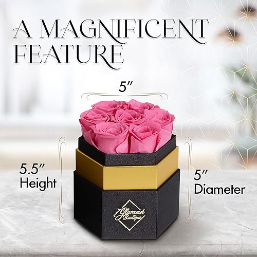 Miniatura 6 de GLAMOUR BOUTIQUE 7-Piece Forever Pink Rose Box - Preserved Roses in a Box, Immortal Roses in a Box That Last A Year - Eternal Rose Preserved Flowers