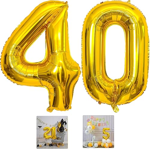 Globos dorados del número 40 de 40 pulgadas, globos grandes de Mylar para hombres de 40 años, decoraciones de fiesta de cumpleaños, bodas,