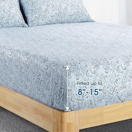 Miniatura 4 de HOMEIDEAS Sábanas estampadas de 6 piezas tamaño matrimonial, sábanas de microfibra cepillada extra suave con patrón de 1800, bolsillo profundo, sin