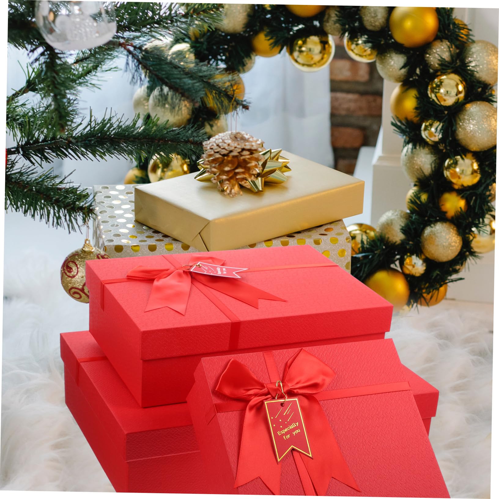KOMBIUDA Scatole Regalo in Carta Coperchio 3 Pezzi Rosso Decorative