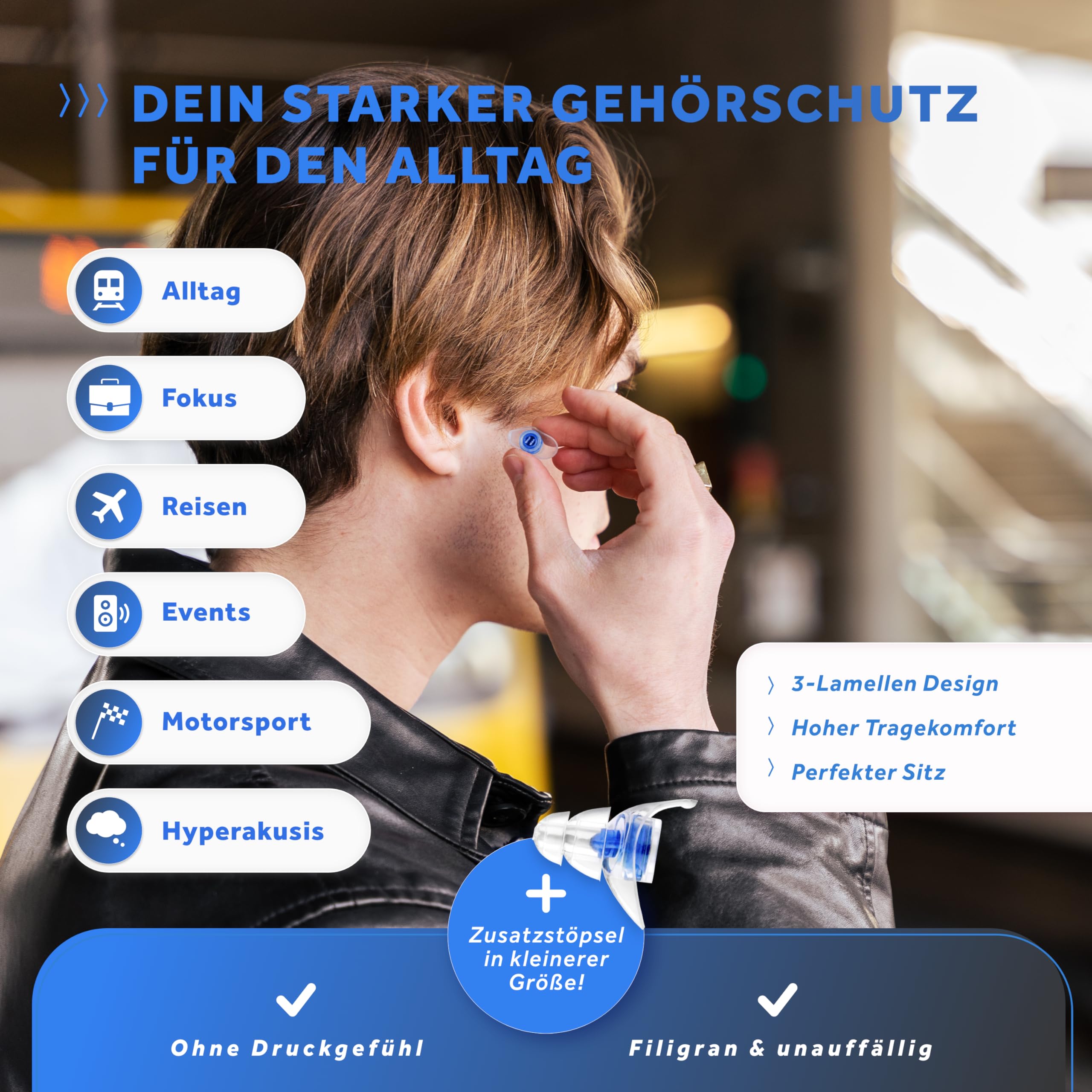 Schallwerk ® Strong+ | unauffällige Gehörschutz Ohrstöpsel – dämpfen Lärm & erhalten Tonqualität – Ohrenstöpsel transparent - Earplugs geeignet für Musik, Festival, Arbeit & Lernen