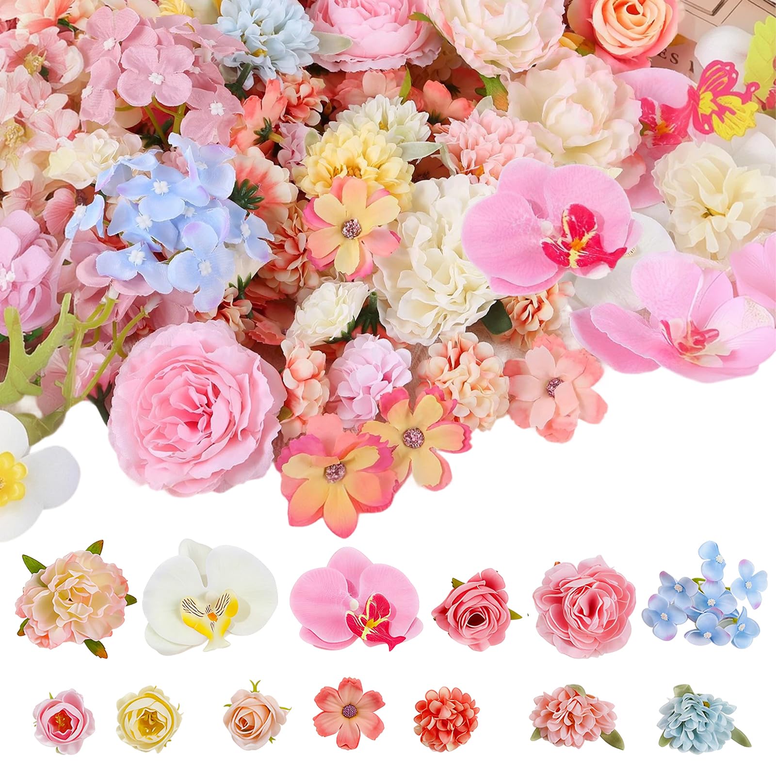 50 PCS Artificial Flower Heads Fake Flowers Mixed Elegant Artificial Flower Decorations for DIY Wedding Party Home, Realistic Fake Flower Heads for Table Centerpiece Bouquet Arrangement (B-Multi)