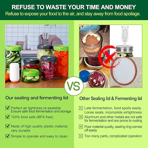 Miniatura 3 de ROHOSEL Tapas de fermentación  Kit de fermentación  Kit de ahorro de vacío de alimentos para tarro Mason de boca ancha con sellador al vacío