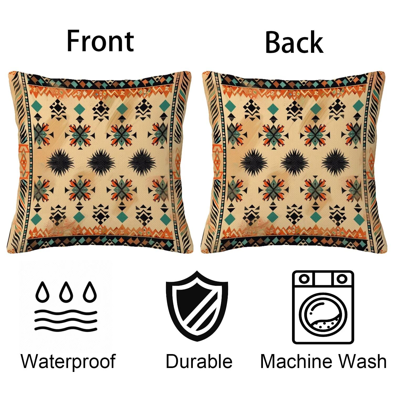 Set di 4 Federe Copricuscini 50x50 cm, Motivi Per Tappeti Federe per Cuscini Decorazioni in Lino con Cerniera Invisibile, Quadrati Impermeabile Cuscini da Esterno per Giardino Soggiorno (Boemia) L-8D