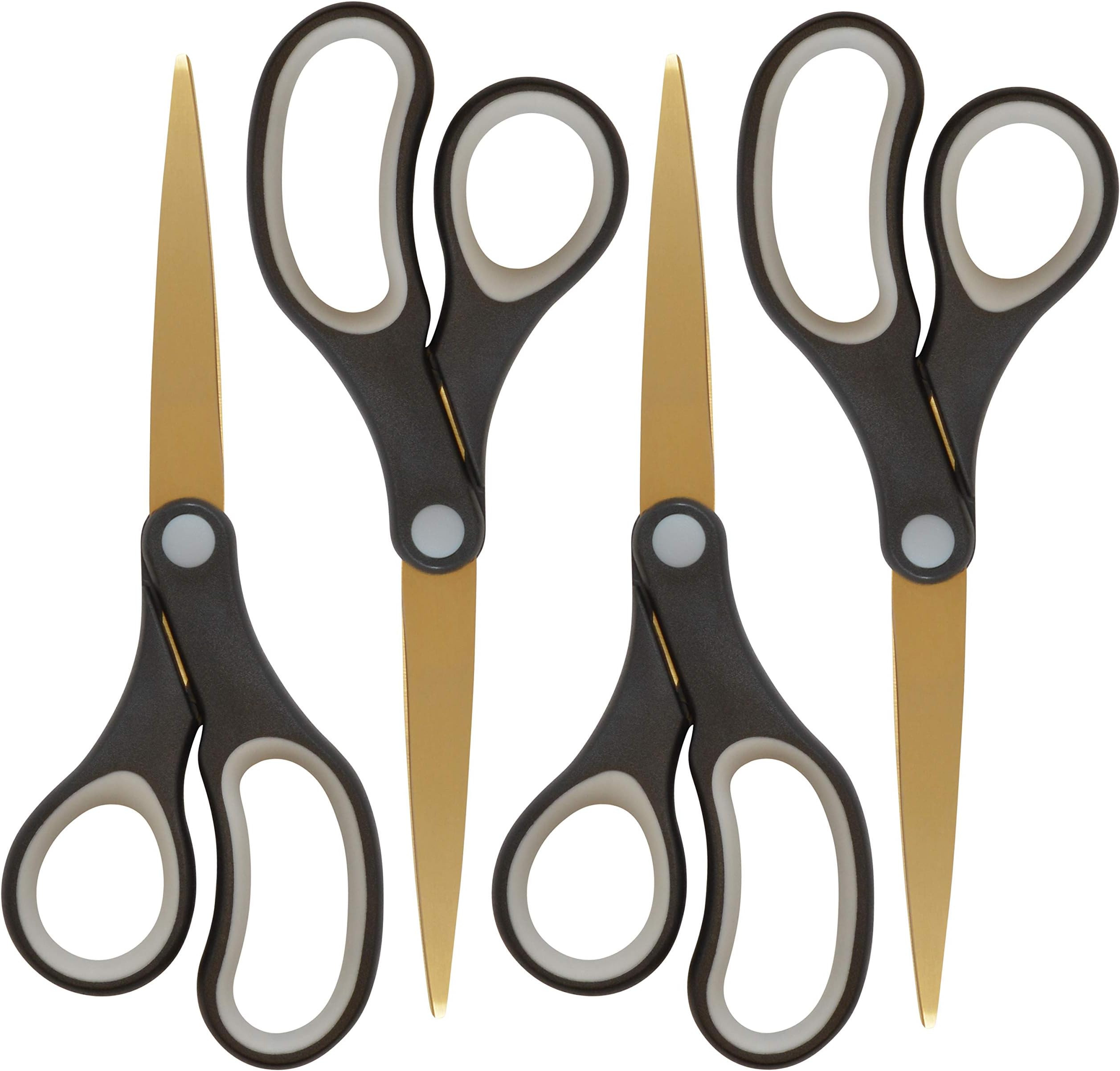 Westcott 55848 8-Inch Titanium-Bonded Scissors For Office and Home, Black/Gold, 4 Pack