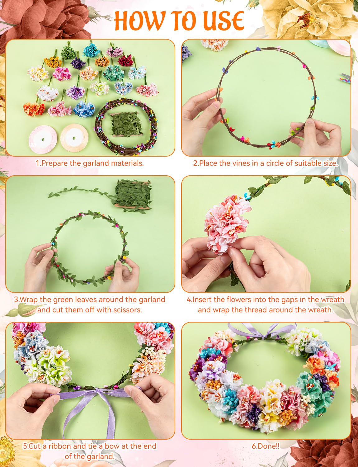 Set di 40 corone di fiori fai da te per feste estive | Crea la tua corona di fiori fatta a mano con accessori per capelli, kit per matrimoni, feste di compleanno