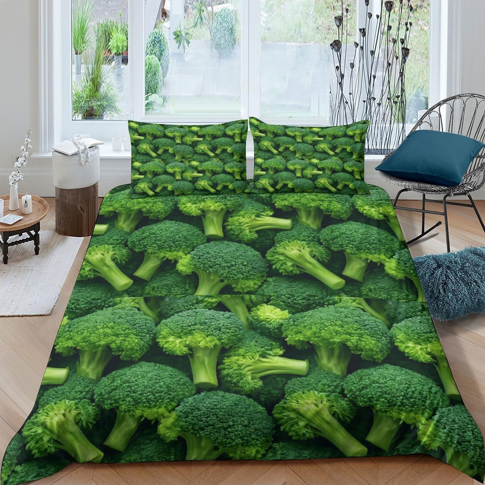 Ctjqhvkz Style-7 3D Printed Broccoli Pattern Fitted Sheet Microfiber Soft Anti-Slip Vegetable Bed Cover For Bedroom Guest Room Mattress Protection Single（135X200cm）