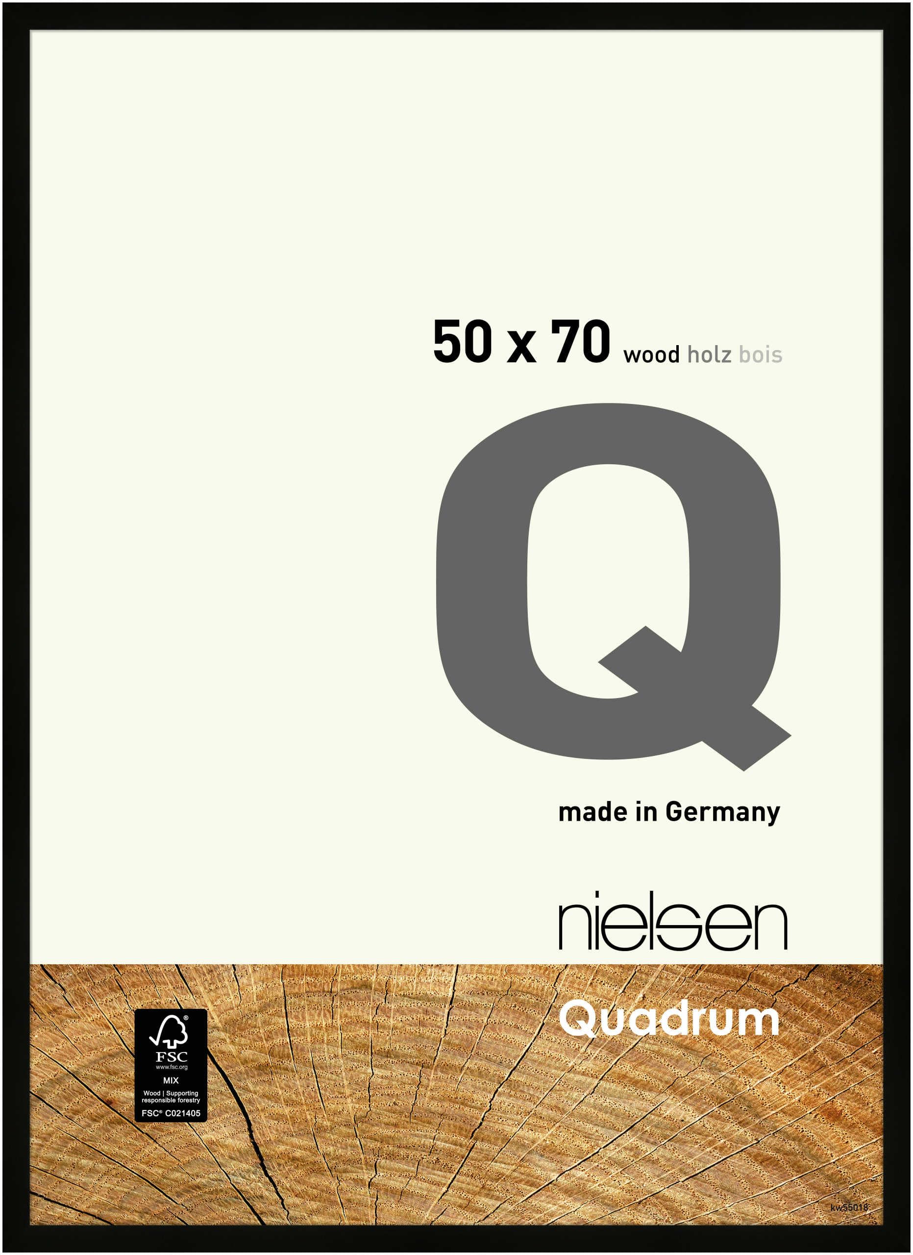 nielsen Quadrum Wooden Picture Frame - Black 50x70cm - with Float Glass and Easy Push-Turn Clips - for Photos and Art