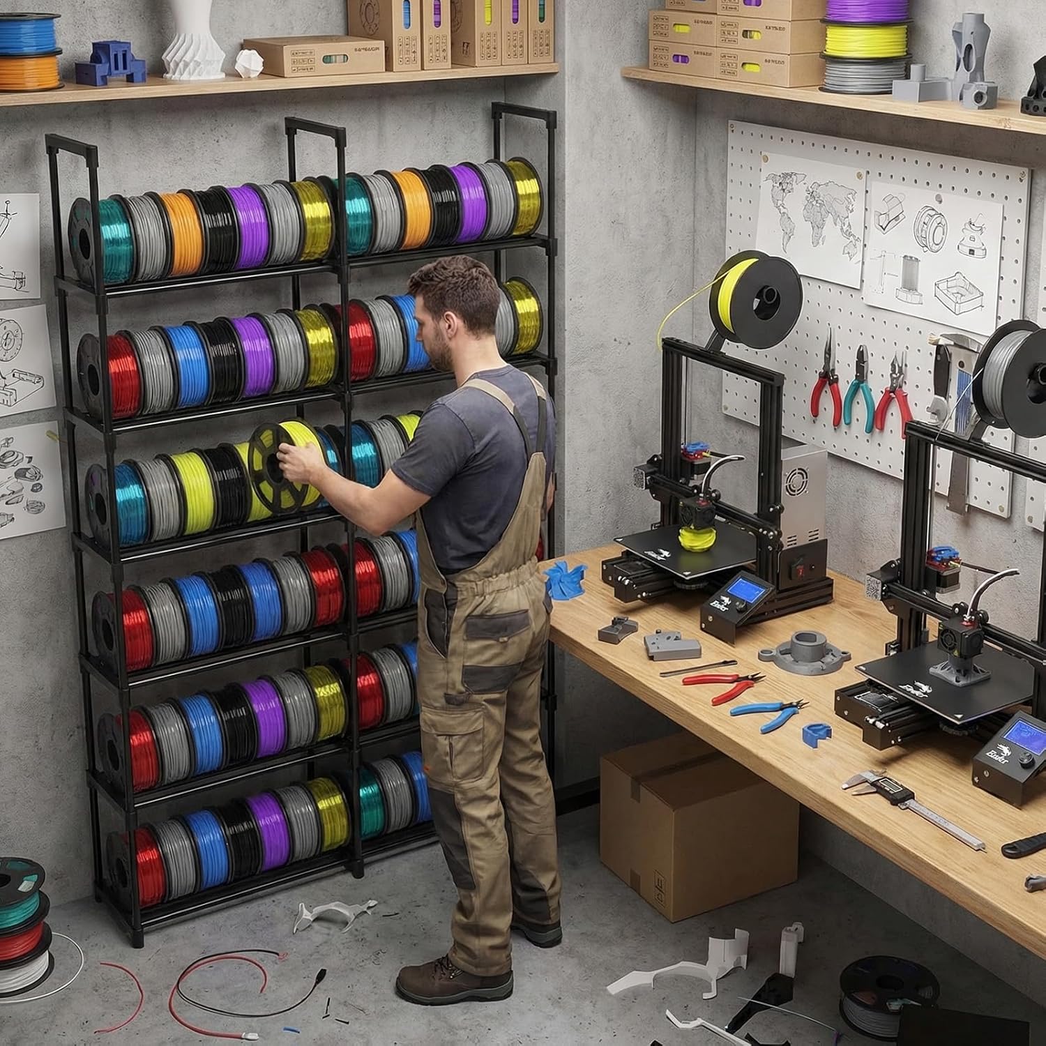 8-Tier 2-Column Modular 3D Printer Filament Storage Rack, 33.4" x 11.8" x 80.3" Metal Filament Spool Holder & Organizer, Holds 96 Spools(1kg), for Home Office Workshop, Tool-Free Assembly