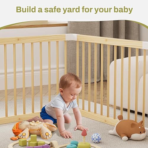 Miniatura 10 de Corralito grande de madera para bebés, puerta ajustable para niños pequeños y bebés, valla plegable con puerta, área de juegos segura y portátil