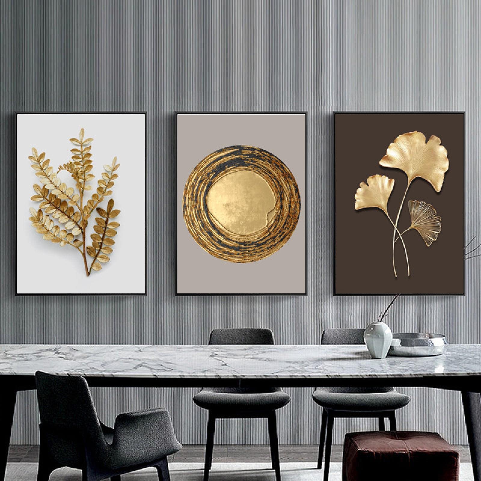 Impression sur toile feuille d'or et motif plume triptyque abstrait chic - 6