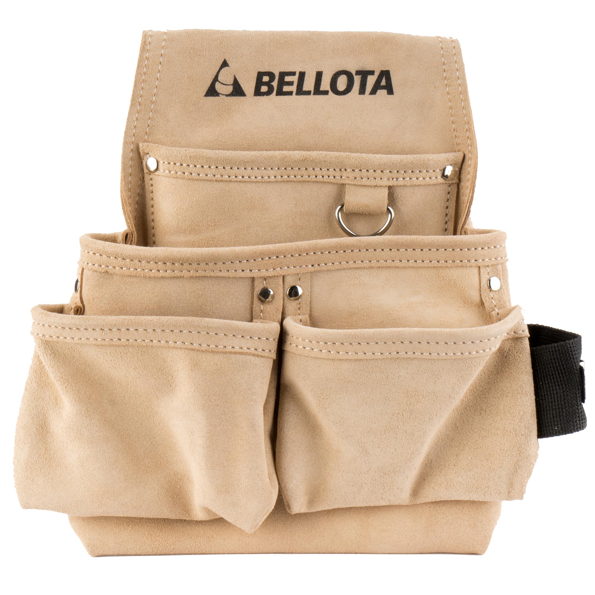 BELLOTA PC4BOL - Bolsa portaherramientas de piel con 4 bolsillos, Alojamiento para martillo y flexómetro