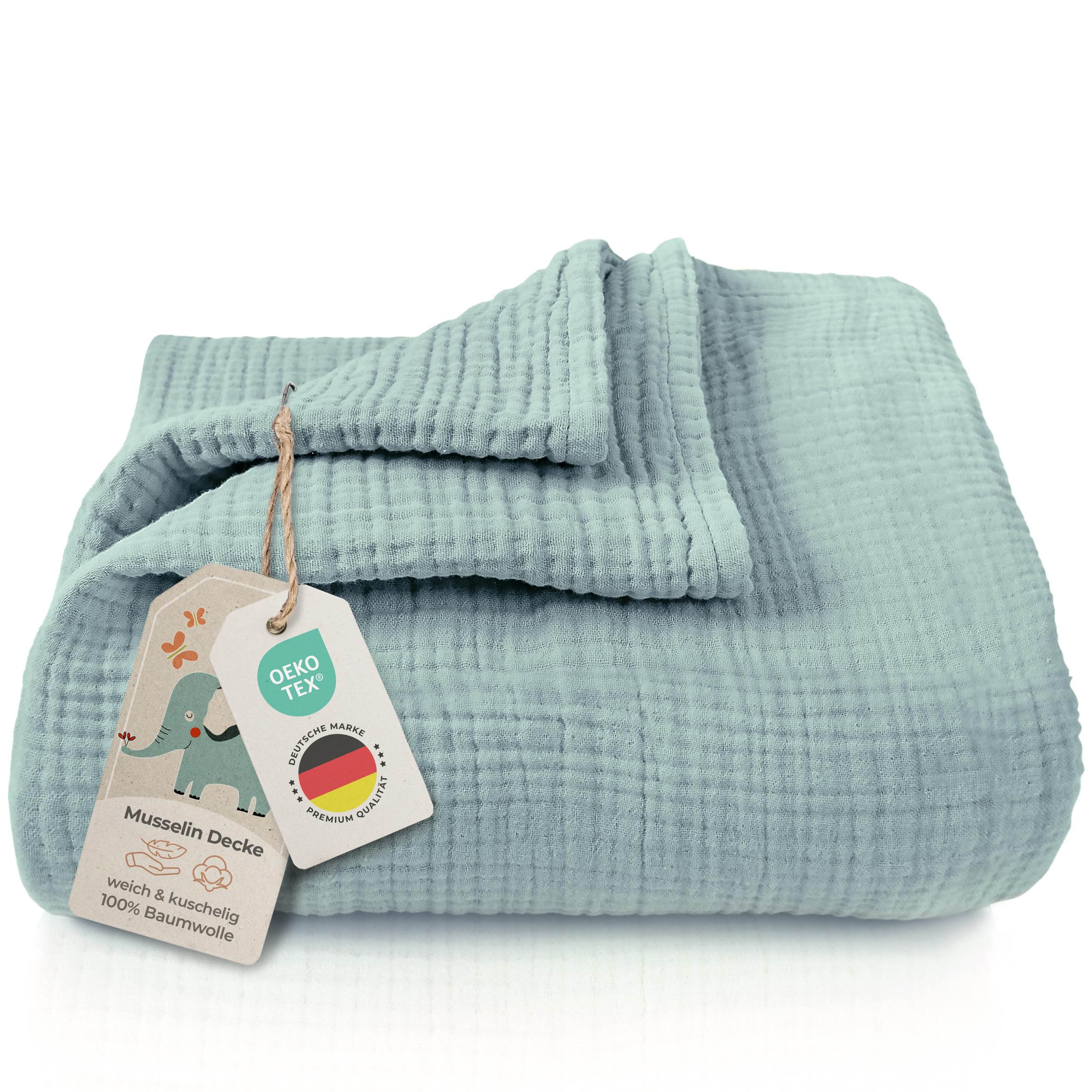 LAYNENBURG Premium Musselin Babydecke 120x120cm – 4 lagige Decke aus 100% Baumwolle - Oeko-TEX 100 - Kuscheldecke oder Schlafdecke, Pucktuch, Spucktuch für Baby, Neugeborene & Kinder (mintgrün)