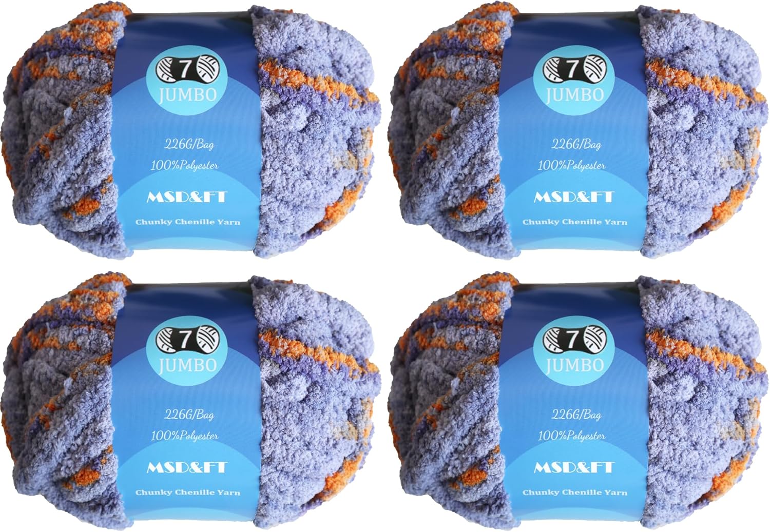 MSD&FT 4 Skeins Chunky Chenille Yarn Blanket Yarn Fluffy Yarn (Bleach)