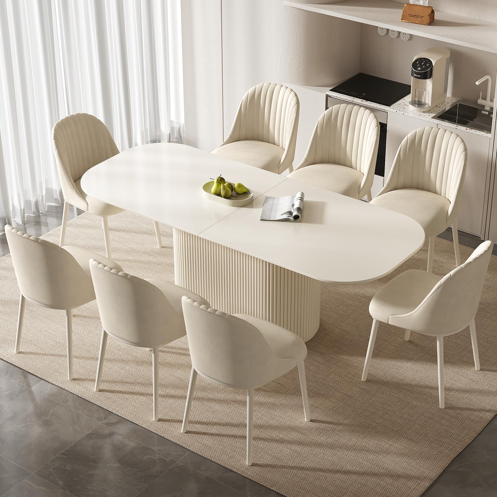 Modernes Esstisch Set mit 8 Stühlen, Weiß Essgruppe im Skandinavischen Design, Platzsparend und Pflegeleicht, Esszimmertisch für Küche & Wohnzimmer, Stabil & Stilvoll (1 Esstisch 8 Stühle, 220 cm) Küche, Haushalt & Wohnen