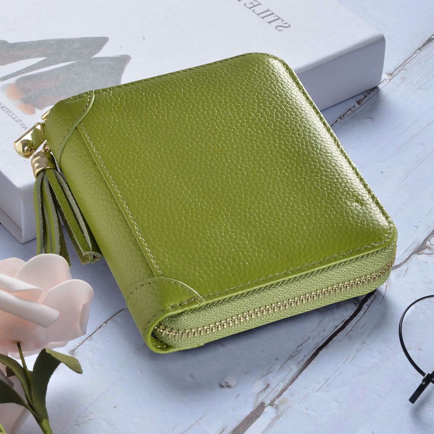 Easyoulife Womens Credit Card Holder Wallet Zip Leather Card Case RFID Blocking (Green) - Image 2