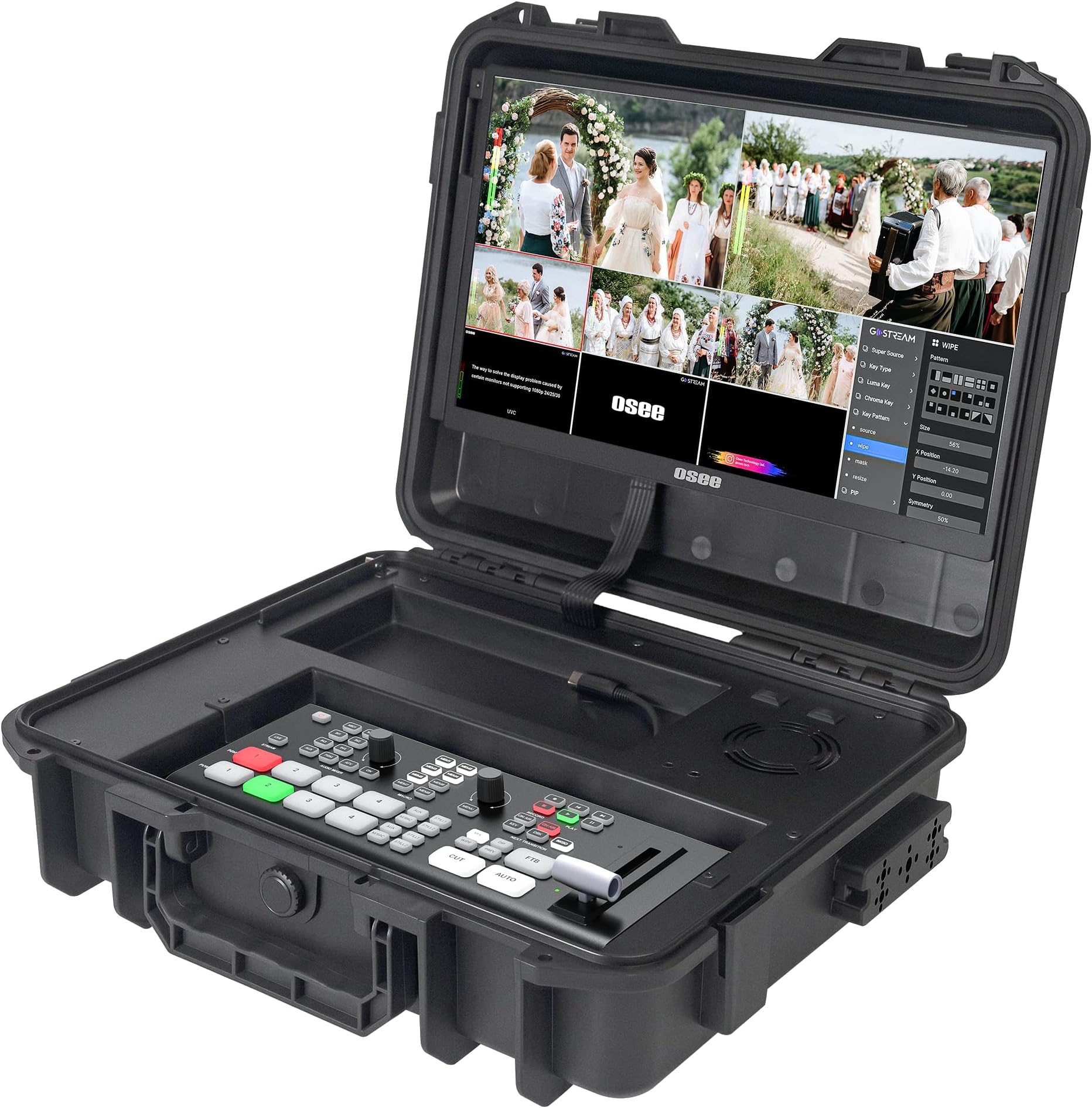 Osee GoStream Duet Kit All in One Pro Live Streaming Multi-Camera Video Mixer Switcher Recorder Player Kit 4 HDMI&SDI in USB-C I/O with 14 Inch Monitor Built-in DC-to-Type C Cable NDI(Free Activated)