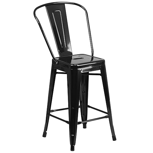Flash Furniture Commercial Grade 24" High Black Metal Indoor-Outdoor Counter