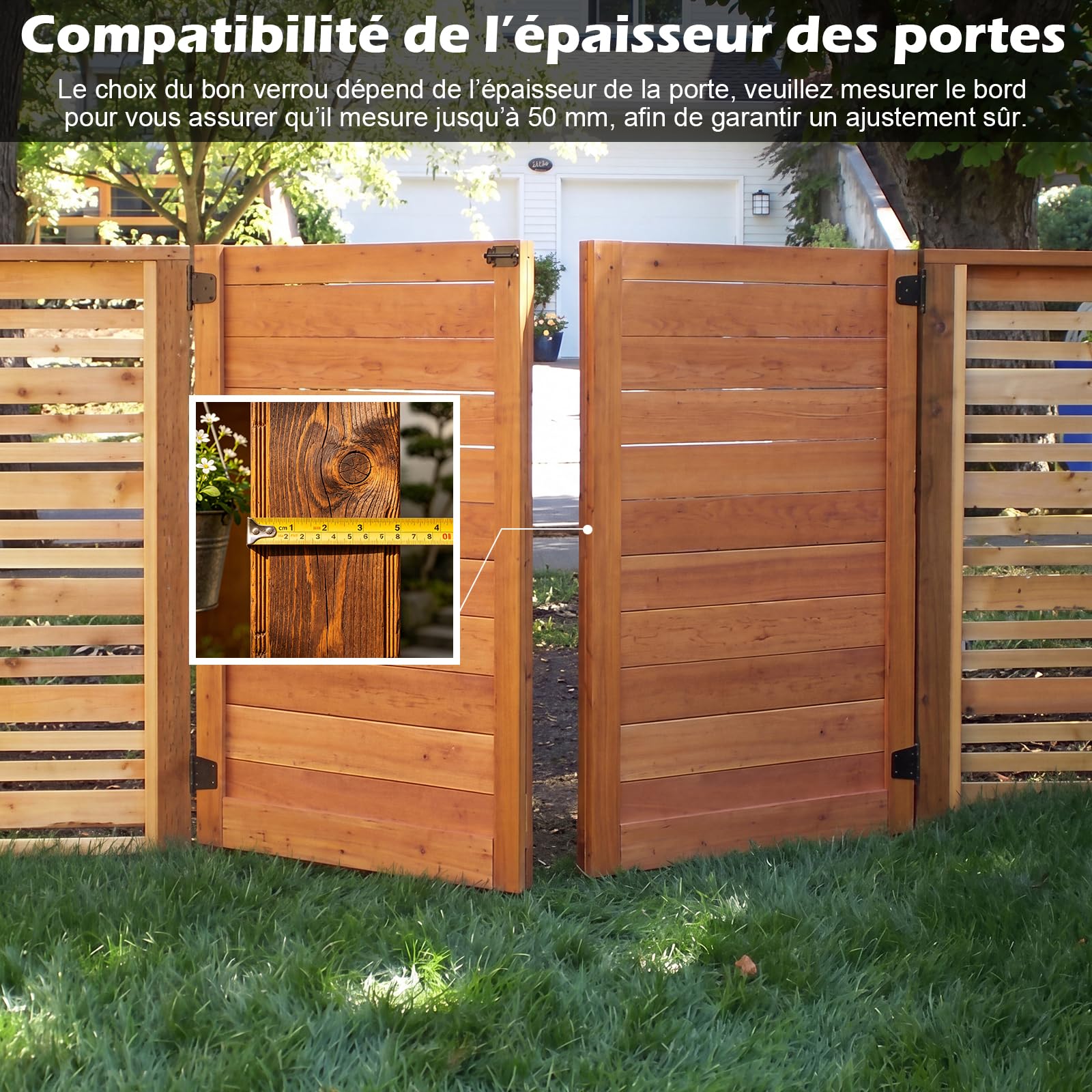 Serrure de portail à longue portée, convient pour porte droite et gauche, serrure à mortaise, verrouillage double face, 5 clés (50 mm)