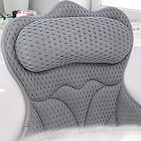 REEZEIVI Bath Tub Pillow with 6 Non-Slip Suction Cups, Extra Thick 4D Mesh for Neck & Back Support, Grey Luxury Bathtub Cushion