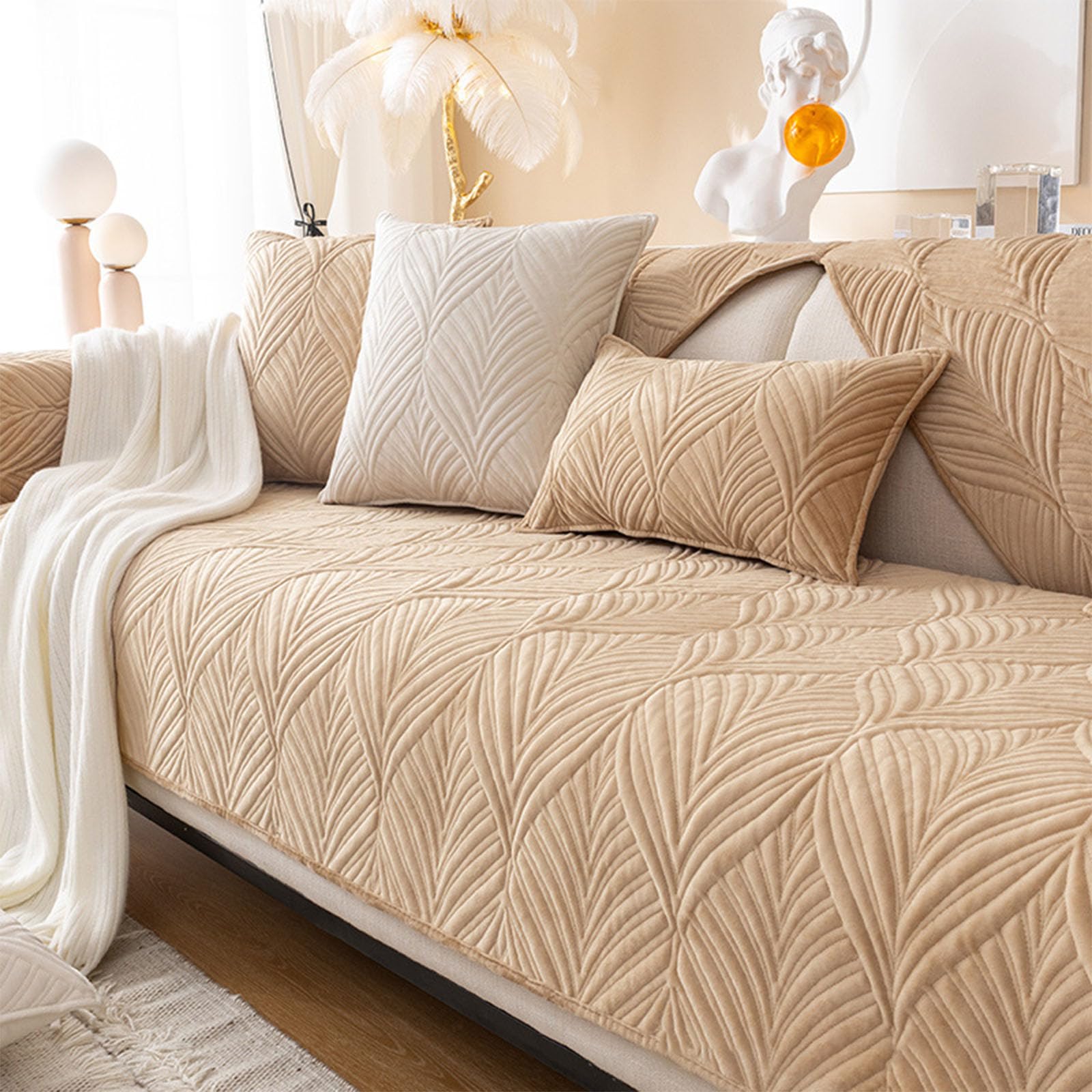 Housse de canapé réversible velours camel 90x90 pour canapé d'angle en L