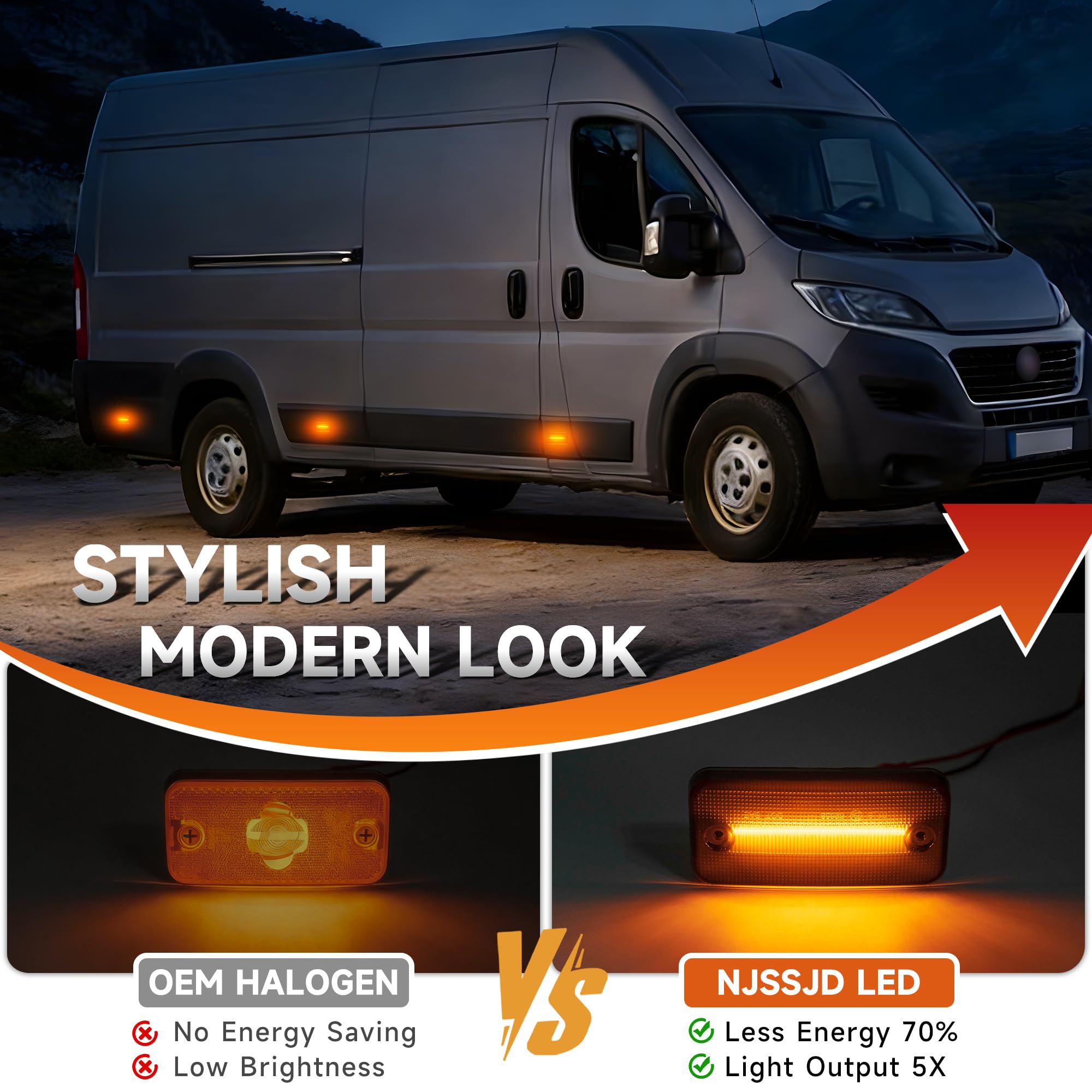 LED Seitenmarkierungsleuchten für F.iat Ducato, P.eugeot Boxer, C.itroen Jumper, I.veco Daily 2006-2025, 6 Stück Seitenblinker Schwarz für Wohnmobil & Transporter mit E-Prüfzeichen, Ohne Fehlermeldung