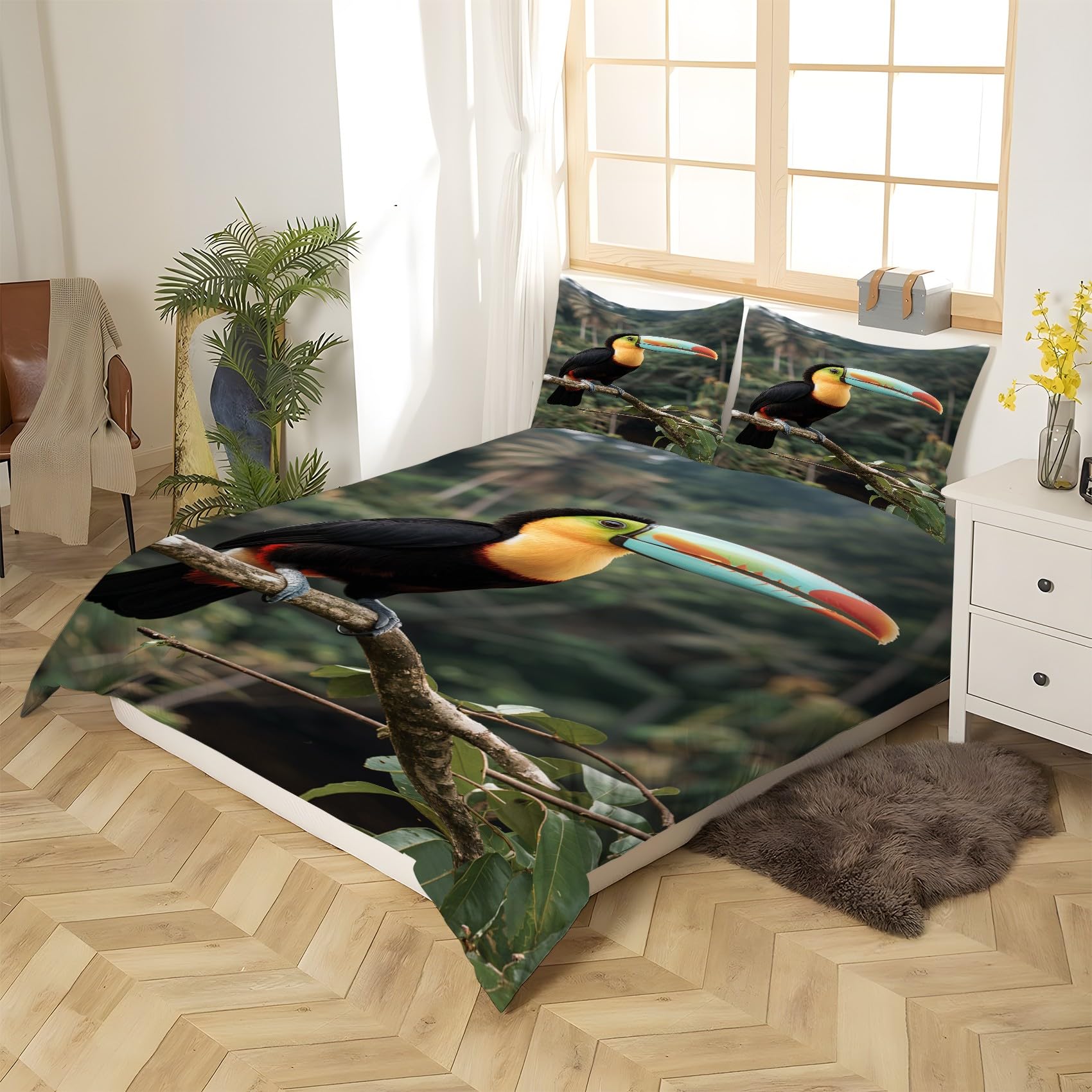 Poszwa na kołdrę 250 x 200 Tucano Poszewki na kołdrę Liście 3 sztuki Poszewka na kołdrę z mikrofibry Miękkie odwracalne poszewki na kołdrę + 2 poszewki na poduszki 50 x 75 cm z zamkamiH947