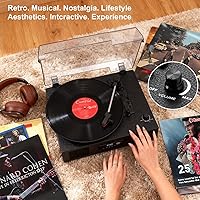 Vista 8 de Tocadiscos de vinilo Bluetooth con dos altavoces incorporados, grabación USB, transmisión por correa, 3 velocidades, tocadiscos para discos