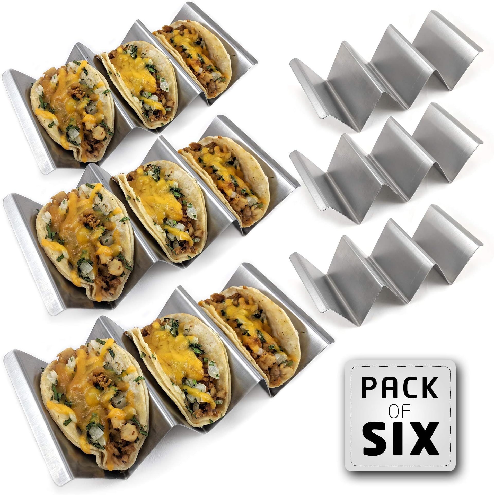 Taco Holder with Handles- Stainless Steel- Set of 6- Stand up 2-3 Tacos/Tortillas – Easy to Fill and Store- Dishwasher & Oven Safe- Zamena Designs C