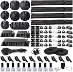N NOROCME 192 PCS Kit de gestion des câbles 4 Manches de l'organisateur de fil,11 Porte-câble,35Cord Clips 10+2 fils de câble Organisateur 100 Câblodistribution pour ordinateur TV Sous le bureau, noir, clair