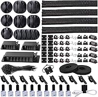 N NOROCME 192PCS Cable Management Kit: Sleeves, Clips, Holders, Ties for Desk, TV, Computer - Black/Clear