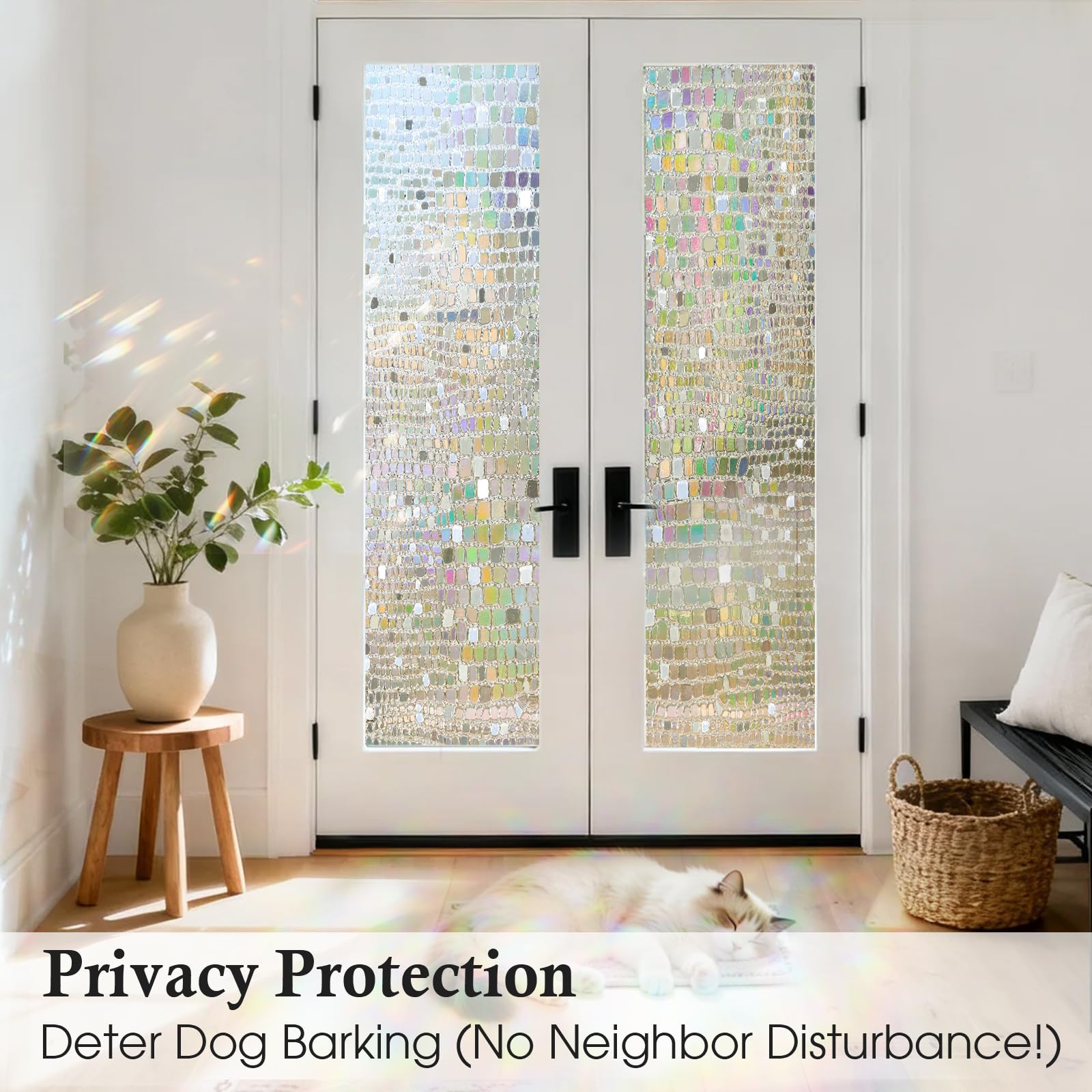 Windimiley Pellicola Per Finestre Effetto Smerigliato Arcobaleno 3D - Adesivo Statico Diamantato Per Privacy, Protezione UV, 114,8 Cm