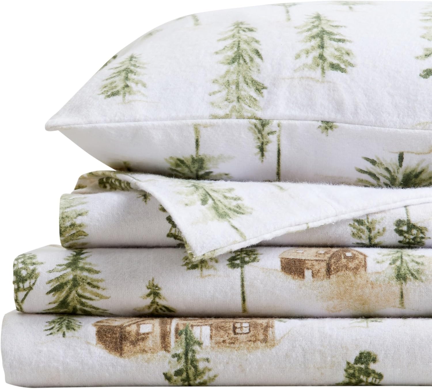 Market & Place 100% Cotton Twin Flannel Sheet Set | 3 Piece Deep Pocket Novelty Cozy Winter Bed Sheets | Double Brushed for Extra Softness & Comfort | Alpine Collection (Twin, Watercolor Forest) - Image 4