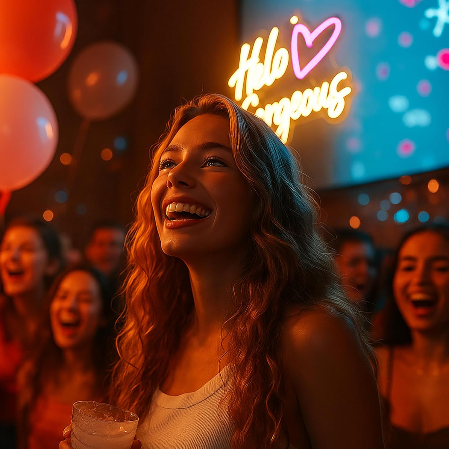 Hello Gorgeous Neon Sign for Wall Decor, LED Dimmable Light Sign for Girls Bedroom, Wedding, Valentine's Day & Christmas Birthday Party Gifts(15.7x11 Inch)
